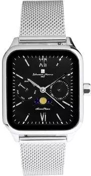 Часы Moon Phase Square Square Multi Calendar Business Formal Stainless Steel Mesh Belt Limited Model Silver Black [Salvatore Mara] Мужские чёрный
