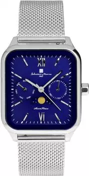Часы Moon Phase Square Square Multi Calendar Business Formal Stainless Steel Mesh Belt Limited Model Silver Blue [Salvatore Mara] Мужские SM24112-SSBLM синий