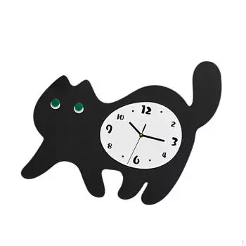 Часы Мультфильм Милый Котенок Тихий Обеденный Ванная Комната Отель Украшения Квартира чёрный