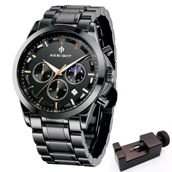 Часы мужские AKNIGHT мужские часы с ремешком из нержавеющей стали, аналоговые кварцевые часы, водонепроницаемые и устойчивые к царапинам, деловые мужские часы