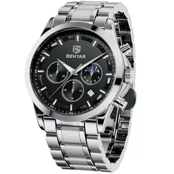 Часы мужские BENYAR Multi Calendar, хронограф, деловые, мужские, кожаный ремешок, аналоговые, водонепроницаемые и устойчивые к царапинам