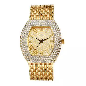 Часы мужские и женские с бриллиантами, аналоговые, популярные, стильные, с ремешком из нержавеющей стали, квадратные, водонепроницаемые, золотые, повседневные, деловые, модные, мужские и женские