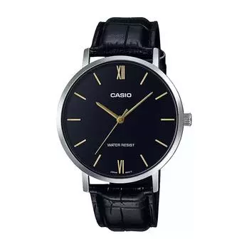 Часы мужские с черным кожаным ремешком, Black Leather Men s Watch, Casio