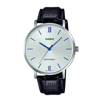 Часы мужские с кожаным черным ремешком, Black Leather Men s Watch, Casio