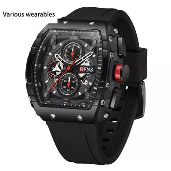 Часы мужские в стиле «винная бочка» с изогнутым зеркалом и градиентом, полые, с тремя глазами и шестью стрелками