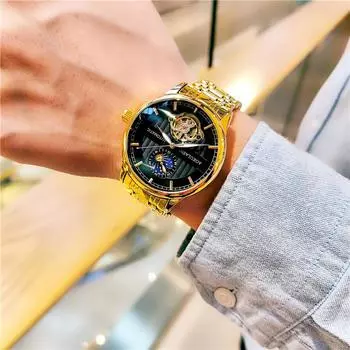 Часы мужские высококачественные красивые трендовые водонепроницаемые турбийонные автоматические механические часы мужские водонепроницаемые светящиеся