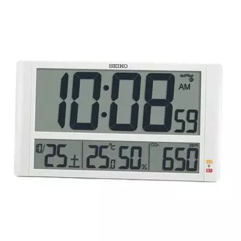 Часы настенные настольные Seiko для отображения концентрации CO2, температуры и влажности, радио, белые, 230 x 408 x 30 мм, SQ449W, часы, подвесные, функция,