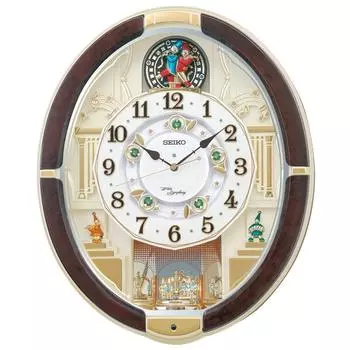 Часы настенные радиочасы Seiko аналоговые Karakuri темно-коричневый мраморный узор 465 x 384 x 101 мм RE581B