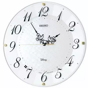 Часы настенные Seiko Clock Character Adult Disney Mickey Mouse Minnie Mouse Radio Wave White Pearl Диаметр 327 x 46 мм FS513W