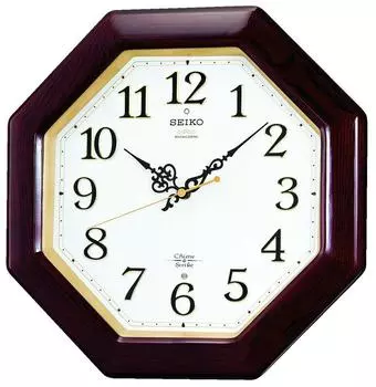 Часы настенные Seiko радио аналоговые часы с выбором времени бой колокола восьмиугольная деревянная рамка коричневое дерево RX210B &