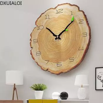 Часы настенные в скандинавском стиле для украшения дома, для гостиной, беззвучные, с годовым кольцом, кварцевые часы, креативная имитация древесины, часы 12 дюймов 28x30cm