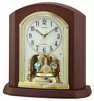 Часы настольные RHYTHM Citizen, радиочасы, деревянная рамка, вращающееся украшение, коричневые, CITIZEN 25,1x24,2x10,5 см 4RY702-N06