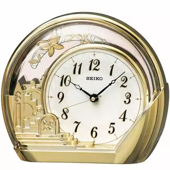 Часы настольные Seiko Clock с золотистым глянцем, корпус xx, аналоговый декоративный маятник PW428G, размер 18,4 х 21,2 х 7,5 см