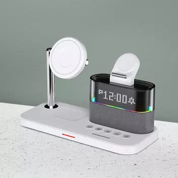 Часы Наушники Телефон Зарядное устройство Станция Цифровой Дисплей 3 в 1 Зарядка чёрный