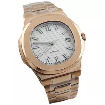 Часы Nautilus NH35 No Logo 40 мм мужские механические часы из нержавеющей стали с механизмом NH35, цвет розово-белый.