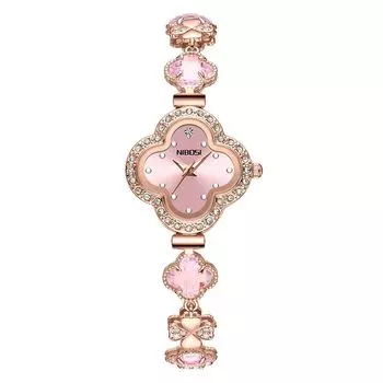 Часы NIBOSI, браслет, кристалл, милый, стильный, водонепроницаемый, кварцевые, простые, брендовые, подарочные, роскошный браслет, маленькие часы, розовые, для женщин, женские