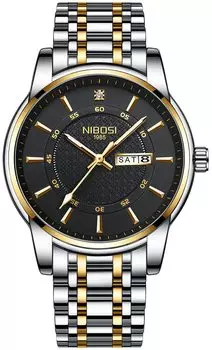 Часы NIBOSI Business Arm Watch, водонепроницаемые, аналоговые, стильные, с металлическим ремешком, классические, из нержавеющей стали, повседневные, с текущей датой, с днем недели, флуоресцентные