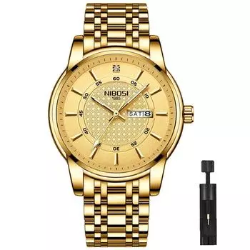 Часы NIBOSI классические золотые деловые наручные часы из нержавеющей стали водонепроницаемые аналоговые стильные повседневные часы с металлическим ремешком и текущей датой и днем недели