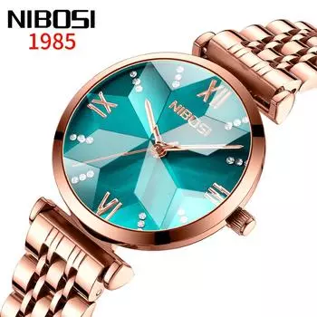 Часы NIBOSI, модные простые женские часы, маленькие зеленые часы, ромбовидные стальные часы с покрытием из стали и пряжкой-бабочкой, женские часы