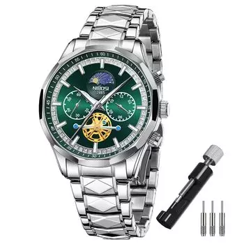 Часы NIBOSI наручные часы бизнес хронограф большой циферблат бренд стильный повседневный металлический браслет нержавеющая сталь аналоговый скелетон джентльмен роскошный подарок