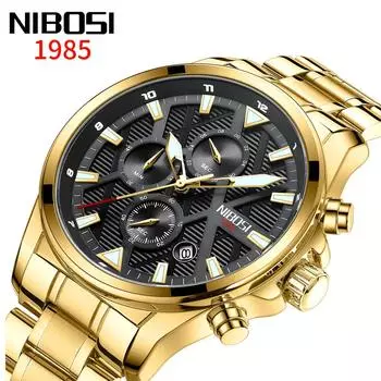Часы NIBOSI с круглым циферблатом, деловые повседневные мужские часы, многофункциональные водонепроницаемые часы, светящиеся в темноте
