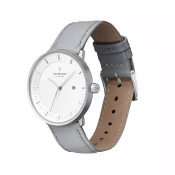 Часы Nordgreen Philosopher Nordic Design, серебристые, с серым кожаным ремешком, женские