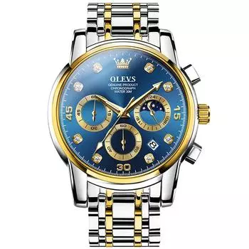 Часы OLEVS Business Silver Arm Watch Blue Стильные популярные часы Аналоговые кварцевые водонепроницаемые часы Спортивные часы с металлическим ремешком Повседневные часы Синие часы с датой