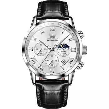 Часы OLEVS Кожаные Наручные Часы Водонепроницаемые Часы Аналоговые Стильные Простые Кварцевые Легкие Коричневые Джентльмен Дата День Недели Белые Мужские Мужские чёрный