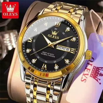 Часы OLEVS Кварцевые часы Деловые светящиеся в темноте деловые часы с двойным календарем Детские часы Мужские часы