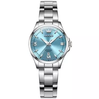 Часы OLEVS кварцевые милые легкие часы из нержавеющей стали водонепроницаемые светящиеся наручные часы для женщин женские сине-синие