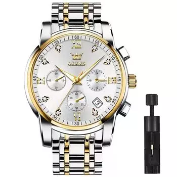 Часы OLEVS мужские деловые наручные часы мужские фирменные металлические браслеты браслет из нержавеющей стали аналоговый дисплей стильные повседневные часы (серебро+золото)