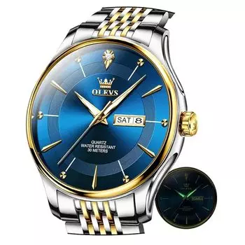 Часы OLEVS мужские кварцевые с металлическим ремешком и бриллиантами, простые, модные, легкие, мужские, с ночным светом, водонепроницаемые, для студентов, синие