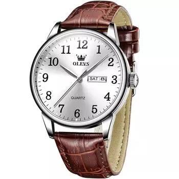 Часы Olevs Популярные деловые часы Дата Простые стильные часы Водонепроницаемые часы Кожаный ремешок Кварцевые арабские цифры Часы Подарочные часы для мужчин Легкие