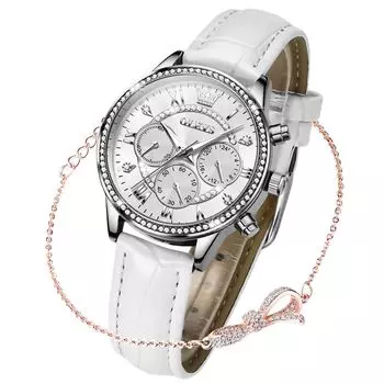 Часы OLEVS Популярные милые часы Стильные кварцевые наручные часы с кожаным ремешком и бриллиантами Водонепроницаемые легкие тонкие светящиеся часы для женщин Женские