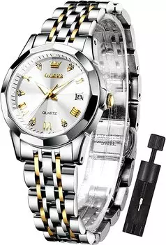 Часы OLEVS Популярные Водонепроницаемые Наручные Часы Повседневные Кристалл Японские Кварцевые Дата Светящиеся Подарочные Часы Для Девушек Белые Женские Женские