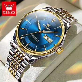 Часы OLEVS, простые механические часы с двойным календарем, новые модные водонепроницаемые мужские часы, мужские часы