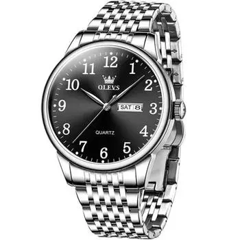 Часы Olevs Tokei мужские, черные, простые, водонепроницаемые, мужские, из нержавеющей стали, аналоговые, с серебряным ремешком, популярные, наручные часы, стильные, мужские, деловые