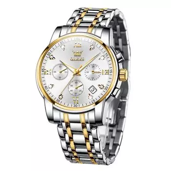 Часы Olevs Watch Business Популярные водонепроницаемые наручные часы Стильные спортивные многофункциональные кварцевые часы с металлическим ремешком Аналоговые повседневные крутые часы Золотые