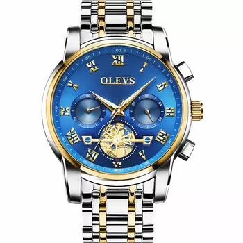 Часы OLEVS Watch из нержавеющей стали с хронографом, водонепроницаемые, черные, многофункциональные, аналоговые, кварцевые наручные часы с индикацией даты, стильные, деловые