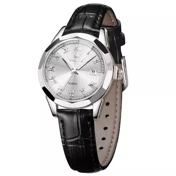 Часы OLEVS, водонепроницаемые, красивые, стильные, популярные, аналоговые, кварцевые, с римским циферблатом, серебристо-белые, женские, деловые, с черным кожаным ремешком