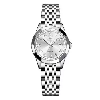 Часы OLEVS, водонепроницаемые модные часы, стильные женские популярные наручные часы, аналоговые кварцевые деловые серебряные часы для женщин, симпатичные часы с серебряным циферблатом