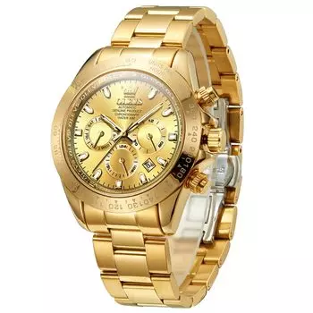 Часы OLEVS, золотые механические наручные часы, популярные часы с автоматическим заводом, золотой ремень, водонепроницаемость 3 АТМ, светящийся календарь, дата, скелетон, мода, роскошь