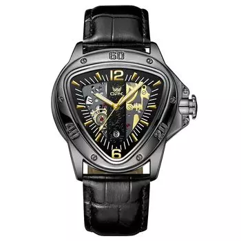 Часы OPK для мужчин кварцевые часы бренда кожаный ремешок календарь модные водонепроницаемые светящиеся часы с датой для мужчин черный