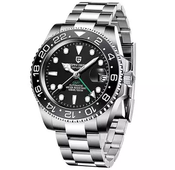 Часы PAGANI DESIGN GMT с автоподзаводом, сделано в Японии, механизм для дайвинга, механический, корпус в комплекте, водонепроницаемый керамический безель, деловой, деловой, деловой, деловой костюм чёрный