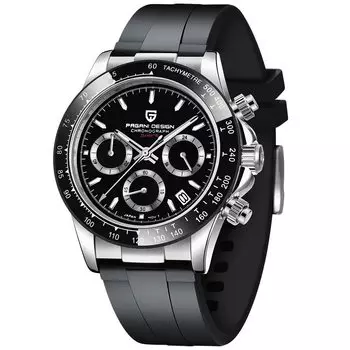 Часы PAGANI DESIGN с японским кварцевым механизмом SEIKO Daytona Chronograph с корпусом, водонепроницаемым керамическим безелем, деловые, деловые, нарядные, из нержавеющей стали чёрный