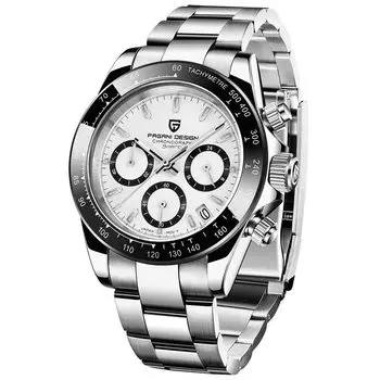 Часы PAGANI DESIGN с японским кварцевым механизмом SEIKO Daytona Chronograph с корпусом, водонепроницаемым керамическим безелем, деловые, деловые, нарядные, из нержавеющей стали белый