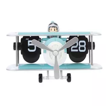 Часы-перевертыш в виде самолета, 12 часов, ретро-батарейки, автоматические переворачивающиеся настольные часы для гостиной, спальни синий