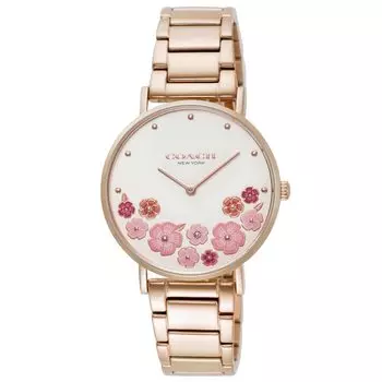 Часы PERRY бежевый циферблат из нержавеющей стали кварцевые часы 36 мм 14503768 розовое золото [Coach] женские [Товар]