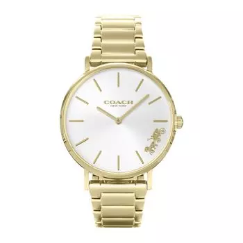 Часы PERRY Серебряный циферблат Нержавеющая сталь Минеральное стекло Кварцевые 36MM Аксессуары для часов Часовой бренд 14503345 Золото [Coach] Женские [Товар] серебряный