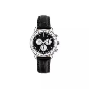 Часы Philip Watch Swiss Made Anniversary Chronograph с кожаным ремешком и черным циферблатом, кварцевые, мужские часы R8271650002 100M чёрный